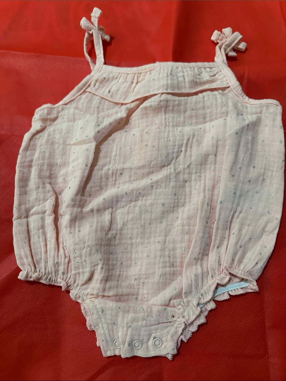 Carter's Light Pink Sparkle Dot Tie-Shoulder Baby Romper